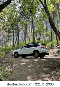 Yosemite National Park, CA USA - October 25, 2022: Offroad Adventure Subaru In Middle Of Yosemite Road Trip Car Getting Popular 