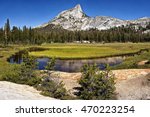 Yosemite National Park Cathedral Peak Meadow.  Found along the John Muir Trail between Tuolumne Meadows and Yosemite Valley, California.