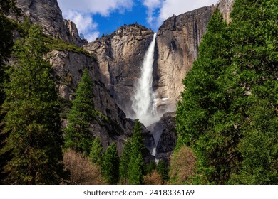 Yosemite National Park, renowned for its breathtaking scenery, characterized by towering granite cliffs, majestic waterfalls, lush valleys, and ancient sequoia trees, Bridalveil Fall, Yosemite Falls - Powered by Shutterstock