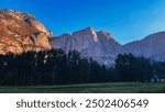 Yosemite National Park sunrise from the valley looking at Yosemite Falls in California