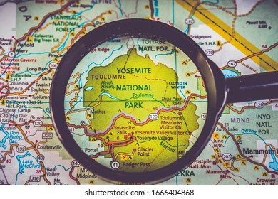 Yosemite National Park USA Map, Atlas Travel Background