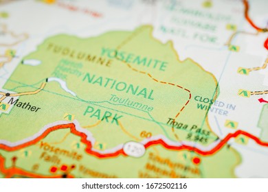 Yosemite National Park USA Map, Atlas Travel Background