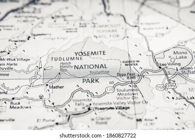 Yosemite National Park USA Map, Atlas Travel Background