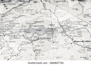 Yosemite National Park USA Map, Atlas Travel Background