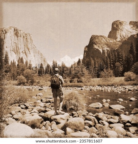 Yosemite Valley in the Yosemite National Park in California, with sepia aged effect