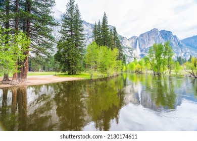 Yosemite Water Fall  In Spring Season,ca,usa.