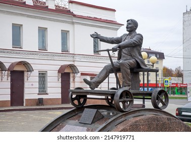 YOSHKAR-OLA. RUSSIA. 09 OCTOBER 2021 : Yvan Kyrlya in front of railway station in Yoshkar-Ola. Mari El Republic. Russia