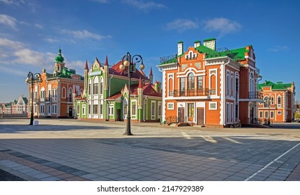 YOSHKAR-OLA. RUSSIA. 09 OCTOBER 2021 : Arkhangelsk sloboda in Yoshkar-Ola. Mari El Republic. Russia