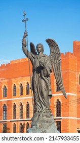 YOSHKAR-OLA. RUSSIA. 09 OCTOBER 2021 : Fountain Archangel Gabriel in Yoshkar-Ola. Mari El Republic. Russia