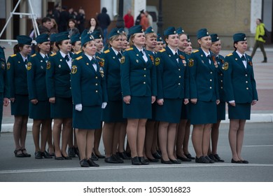 Yoshkar-Ola, Russia - May 5, 2017 Women's Composition Of The Ministry Of Emergency Situations, During The Military Parade