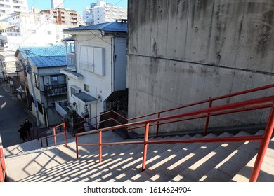 Yotsuya, Japan - January 20 2019: Famous And Iconic Stairs Of Suga Shrine As Seen In Kimi No Na Wa Anime In Yotsuya, Tokyo, Japan

