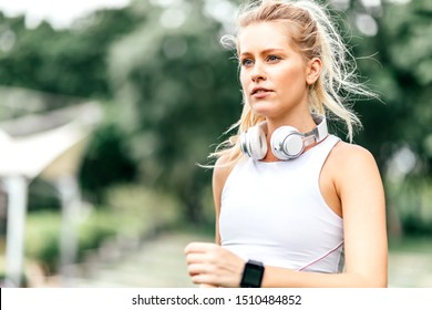 You Can Do It Better. Fitness Girl Having Workout Outdoors. Copy Space On The Left Side