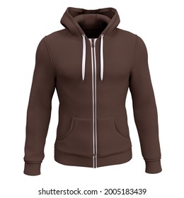 You Do Not Need To Be An Expert If You Use This Front View Amazing Men's Zip Up Hoodie Mockup In Tiramisu Brown Color.
