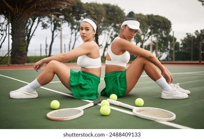 If you go against us, youre going against the best. Shot of two tennis players sitting back to back on a court. - Powered by Shutterstock