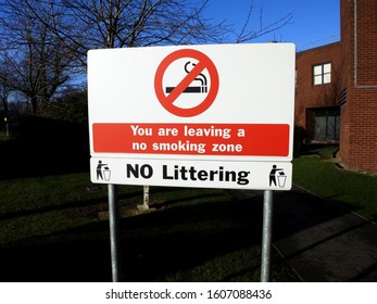 'You Are Leaving A No Smoking Zone, No Littering' Sign At Beaumont Hospital, Dublin, Ire;and. 