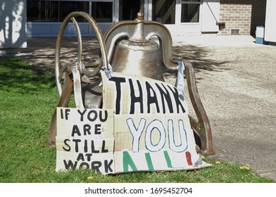 If You Are Still At Work Thank You All COVID-19 Corona Virus Sign In Spencer On  The Roane County, West Virginia Courthouse Lawn