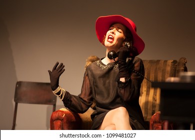 young actress acting on stage