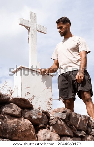 Similar – Image, Stock Photo man climbed a metal tower