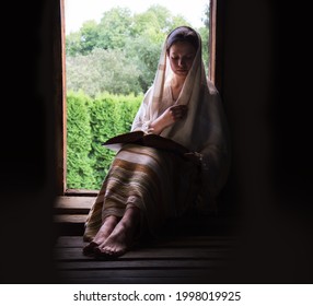 Young Adult Jewish Arab Ethnic Alone Human Scarf Veil Cloth Devote Old Life Hope Light Dark Black Door Backdrop Page View Text Space. Sad Lone Pretty Islam Arabian White Lady Face Hous Seat Stair Step