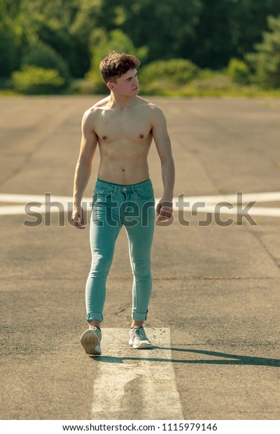 Young Adult Male Walking Forward Shirtless Stock Photo 1115979146 ...