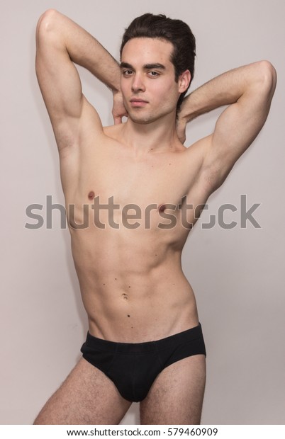 Young Naked Man Santa Hat Holding Stock Photo 120914995 