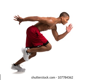 Young African American Athlete Sprinting Isolated on White Background - Powered by Shutterstock