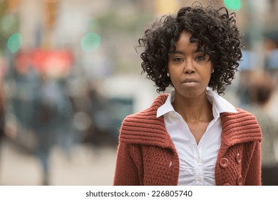 Young African American Black Woman In New York City Serious Face Portrait