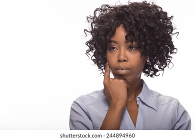 Young African American Black Woman Thinking Stock Photo 244894960 ...