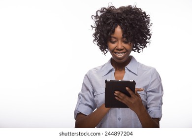 Young African American Black Woman  Using Tablet Pc Computer