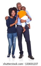 Young African American Couple With Baby Standing, Isolated On White Background