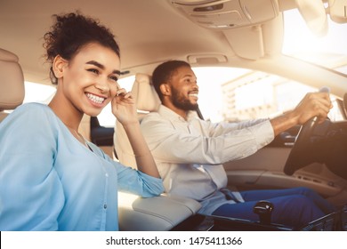 Young African American Couple Driving In Car, Travelling Together By Auto