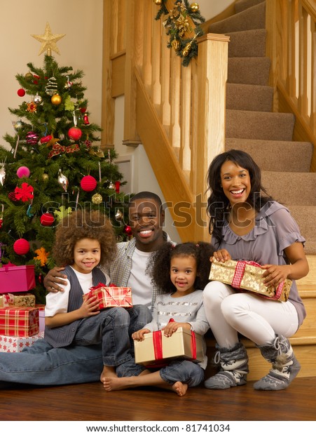 Young African American Family Christmas Tree Stock Photo (Edit Now ...