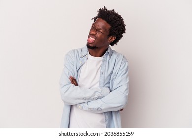 Young African American Man Isolated On White Background  Funny And Friendly Sticking Out Tongue.