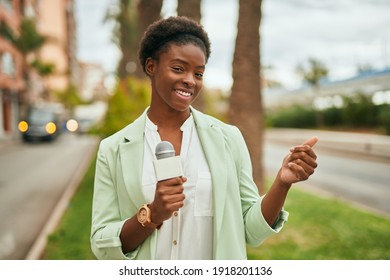 Young African American Reporter Woman Using Stock Photo (Edit Now ...