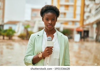 Young African American Reporter Woman Relaxed Stock Photo 1951536628 ...