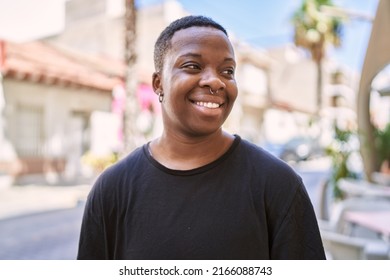 Young African American Transgender Smiling Confident At Street