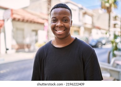 Young African American Transgender Smiling Confident At Street