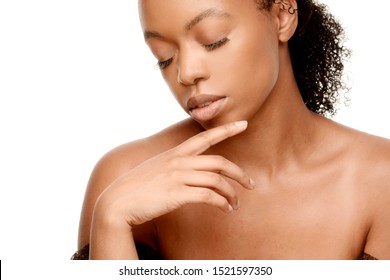 Young African American Woman Beauty Concept, Fresh Clean Face And Radiant Glowing Skin Treatments And Wellness