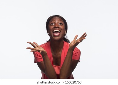 Young African American Woman Excited, Horizontal