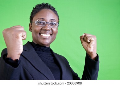A young African American woman with a gesture of enthusiastic approval.