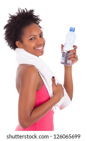 Young African American Woman Holding A Bottle Of Water  Over White Background