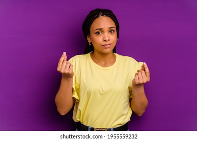 Young African American Woman Isolated On Yellow Background Young African American Woman Isolated On Yellow Background Showing That She Has No Money.