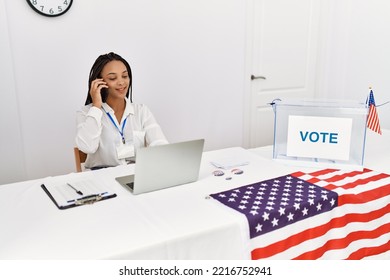 Young African American Woman Talking On The Smartphone Working At Electoral College