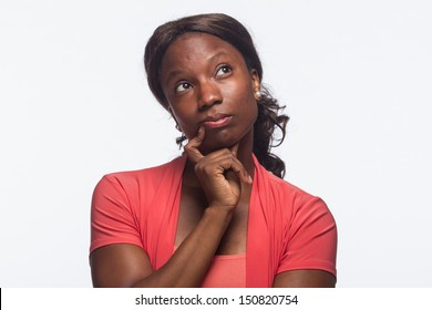 Young African American Woman Thinking, Horizontal