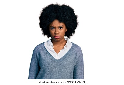 Young african american woman wearing business clothes skeptic and nervous, frowning upset because of problem. negative person.  - Shutterstock ID 2200153471