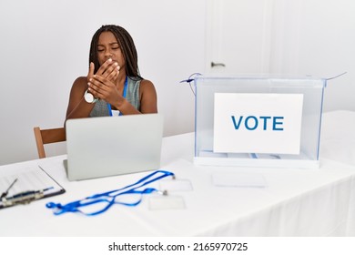 Young African American Woman Working At Political Election Sitting By Ballot Suffering Pain On Hands And Fingers, Arthritis Inflammation 