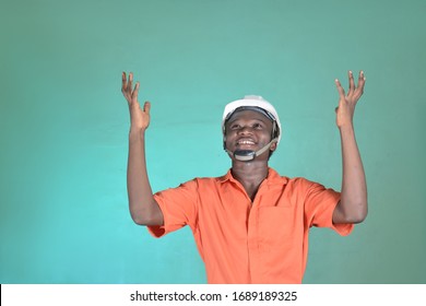 A Young African Engineer Exited And Expressing Hapiness, A Joyful Mood 