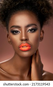 Young African Ethnic Woman With Red Lips