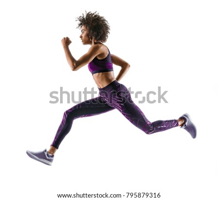 young african girl running silhouette on の写真素材 今すぐ編集