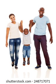 Young African Happy Family Having Fun On White Background